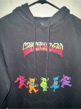Grateful Dead Black Hoodie with Rainbow Dancing Bears